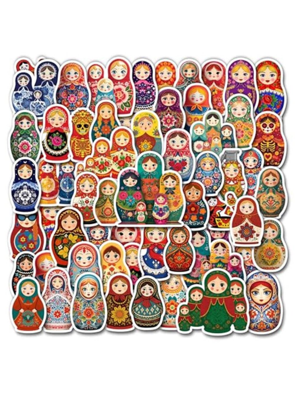 50 Pcs Russian Nesting Doll Stickers Matryoshka Dolls Sticker Russia Themed